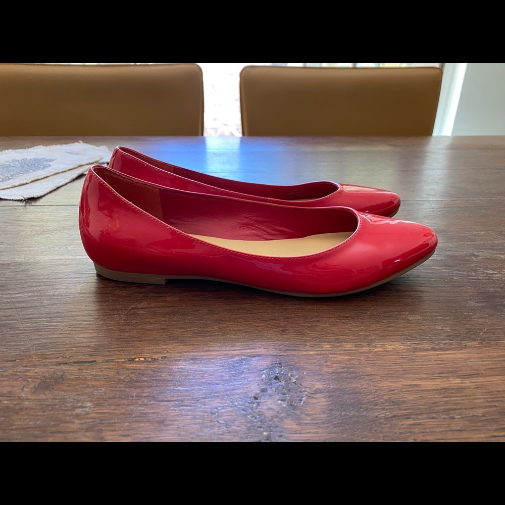 Red patent leather flats